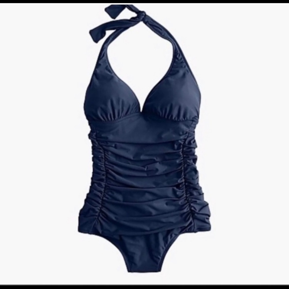 J Crew Ruched Halter One Piece Black 2 D-cup